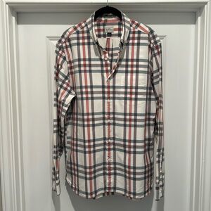 J Crew Grey and Crème Mens Button Down Large Slim Fit